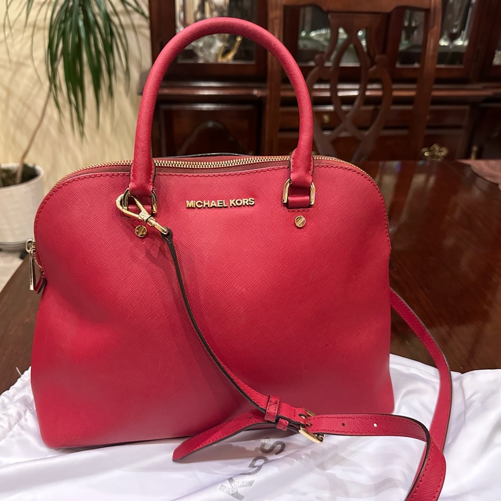Michael Kors Red color Saffiano leather handbag